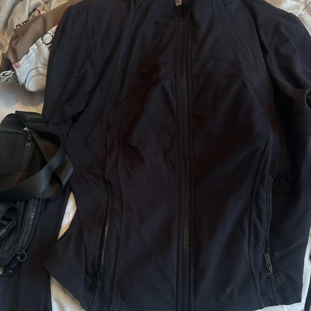 Black Zip-Up Jacket & Lulu bag